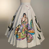 1950s Souvenir Skirt / Hand Painted Mexican Skirt / Circle Skirt / Size Small Medium
