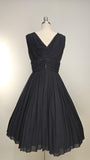 1950s Dress / 1950s Chiffon Dress / Black Cocktail Dress / Party Dress / Size Medium