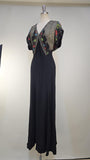 1930s Gown / Lamè Evening Gown / 1930s Dress / Hand Painted Dress / Metallic Embroidery / Size Large