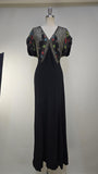 1930s Gown / Lamè Evening Gown / 1930s Dress / Hand Painted Dress / Metallic Embroidery / Size Large