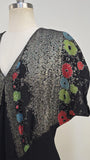 1930s Gown / Lamè Evening Gown / 1930s Dress / Hand Painted Dress / Metallic Embroidery / Size Large