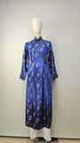 Vintage Vietnamese Ao -Dai / Royal Blue Tunic and Pants / Blue Brocade Dress / Size Small
