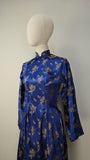 Vintage Vietnamese Ao -Dai / Royal Blue Tunic and Pants / Blue Brocade Dress / Size Small