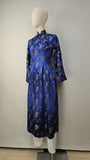 Vintage Vietnamese Ao -Dai / Royal Blue Tunic and Pants / Blue Brocade Dress / Size Small