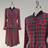1950s Plaid Suit / 1950s Suit / Women's Suit / Red Plaid Suit / Size Small