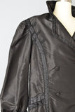 Victorian Black Silk Taffeta Double Breasted Jacket // Large