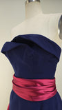 Rare 1950s Gown / Karen Stark for Harvey Berin / 1950s Strapless / Blue Wool Gown w/ Fuchsia Satin Sash / 1950s Evening Gown / Size Small