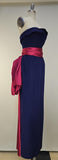Rare 1950s Gown / Karen Stark for Harvey Berin / 1950s Strapless / Blue Wool Gown w/ Fuchsia Satin Sash / 1950s Evening Gown / Size Small