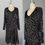 1920s Silk Velvet Dress / Art Deco Eveningwear / Teardrop Print Drop Waist Flapper Dress / Antique Gatsby Fashion / Size Small