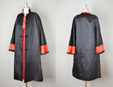 1950s Red Silk Jacquard Sheath Dress & Coat Set / Reversible Satin Evening Coat / Size Small
