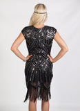 Black Beaded Flapper Dress with Silver Sequins