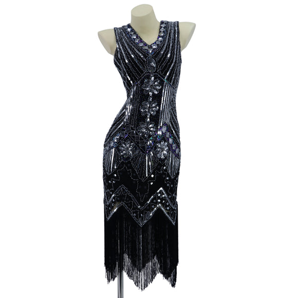 Black Beaded Art Deco Flapper Dress Off Broadway Vintage & Costumes Black Beaded Art Deco Flapper Dress Off Broadway Vintage & Costumes