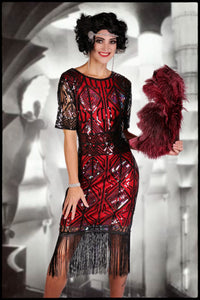 Red Flapper With Sequins and Fringe
