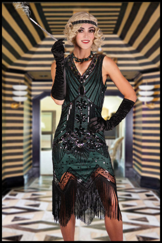 Green Beaded Fringed Flapper Dress Green Beaded Fringed Flapper Dress