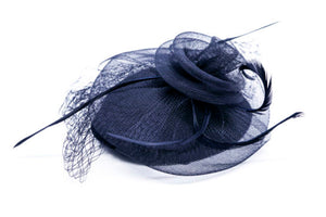 Mini Black Hat with Feathers and Mesh Veil